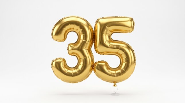 Golden 35 number balloon isolated on white background