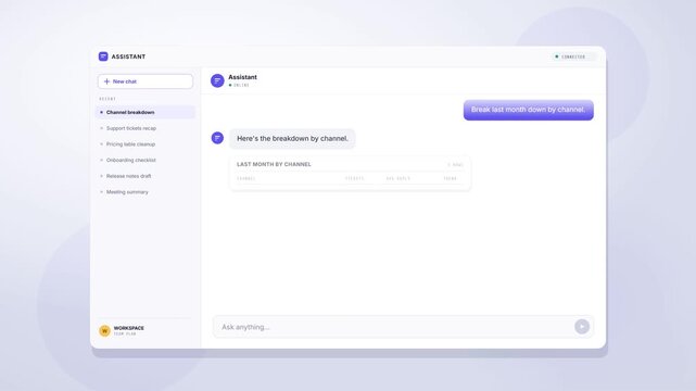 AI assistant app building a data table by channel and flagging an outlier before export