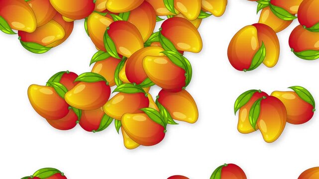 Animated Ripe Mangoes Falling Downward Against a Plain White Background