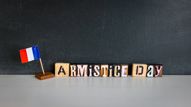 ARMISTICE DAY Tribute Display With Wooden Letters and a French Flag