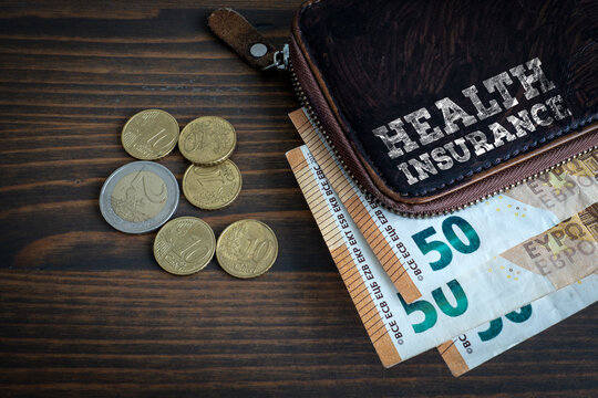 HEALTH INSURANCE Concept Shown With Euro Cash and a Leather Wallet