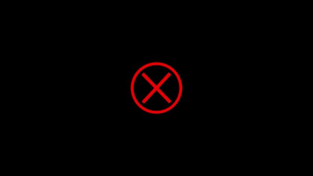 cross mark animation white background, Wrong icon 4k Motion graphic, Red X letter, crossed lines, denial concept, incorrect cross symbol, red cross mark animation 4k. Prohibition.
