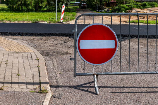No Entry Sign Blocking a Road Under Construction