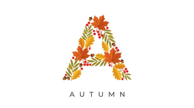 Letter a decorated with colorful autumn leaves and berries vector graphic letter a alphabet design