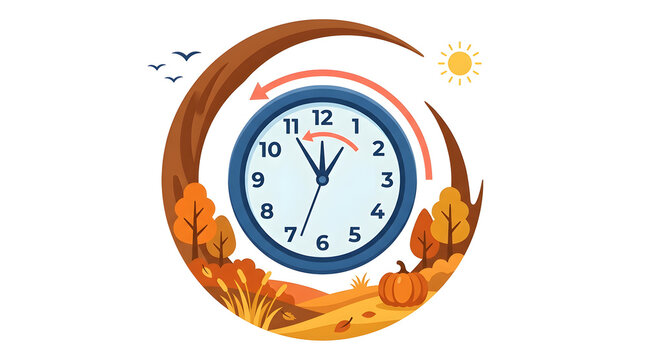 Daylight saving time end concept with clock turning backward vector illustration time change autumn clock