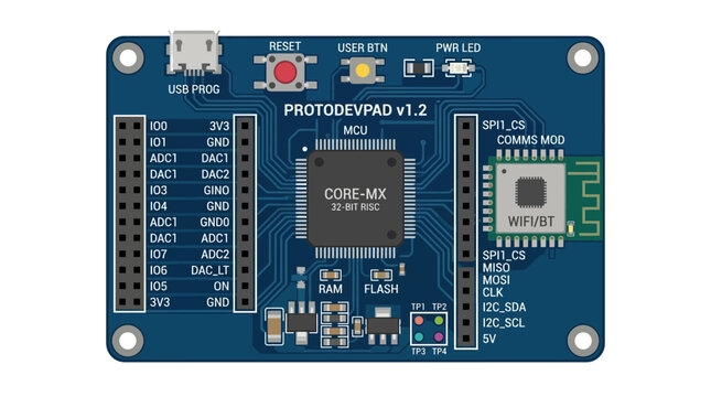 Electronic Development Board with Microcontroller and Wi-Fi Module