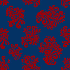 Abstract red floral pattern seamless background in vibrant blue and bold design © Wolfworker