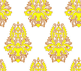 Seamless floral paisley pattern in gold and red on white vintage ornamental background © Wolfworker