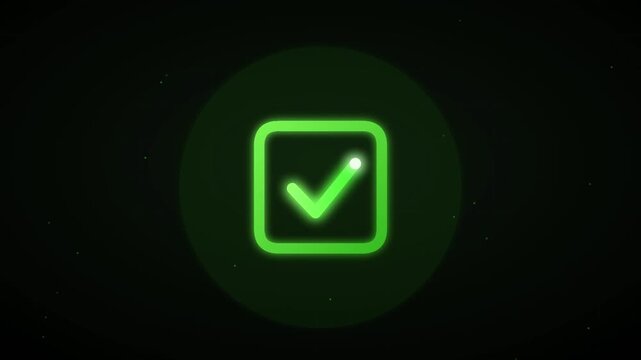 Green neon checkmark icon animation with task completed text