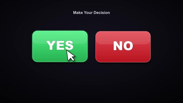 Mouse cursor clicking green yes button on digital interface