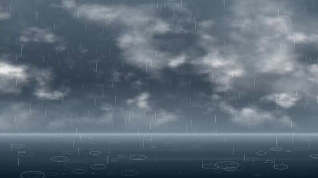 Seamless Loop of Heavy Rain Falling on Dark Ocean Surface