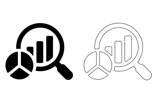 Data analysis icons with magnifying glass and charts vector illustration, editable stroke