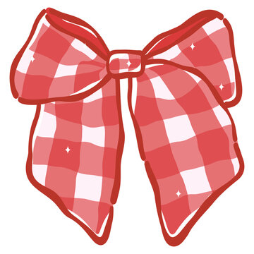 Cute Red Gingham Ribbon Bow Vector Illustration Hand Drawn Plaid Ribbon Clipart for Gift Wrap and Decor