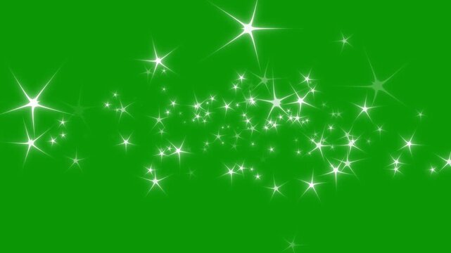 Abstract white twinkling star line blast with sparkling flare rays, magical glitter dust and high brightness flash beam motion graphics animation form overlay effect on green background. 4k video
