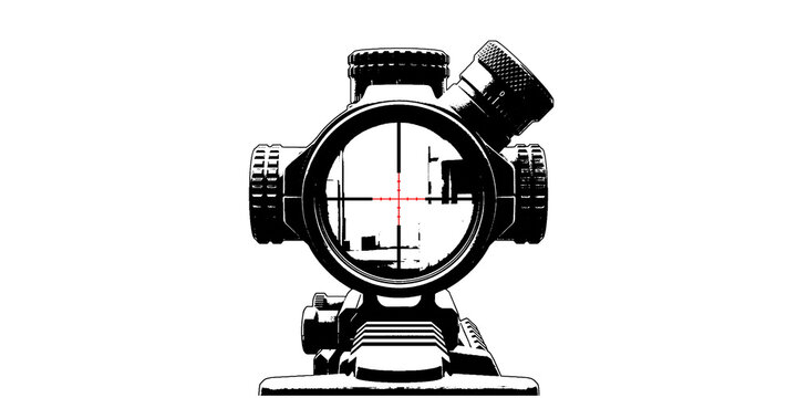 Monochrome sniper rifle scope with crosshair reticle isolated texture design