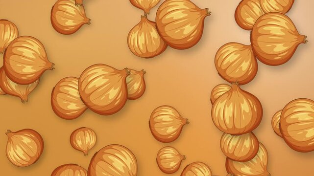 Animated Falling Yellow Onions on a Warm Mesh Background