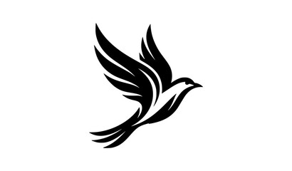 Fototapeta premium Black flying bird logo dove silhouette dynamic side view vector icon design for modern brand identity