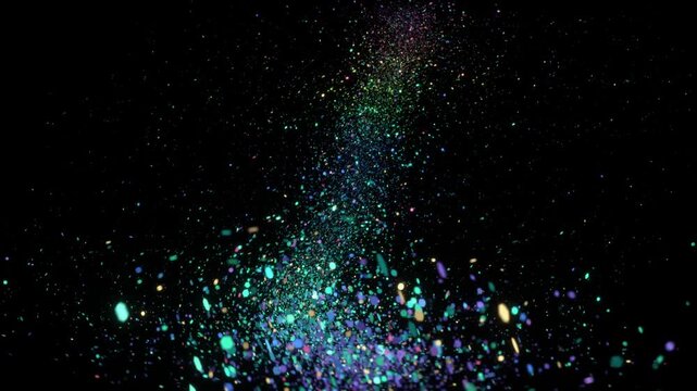 Colorful particles flowing light and shadow animation on black background