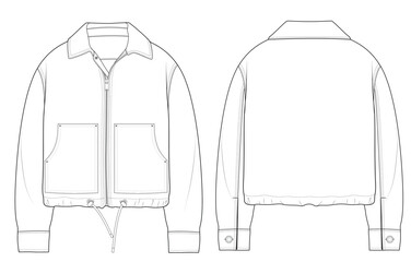 Cropped zip up jacket technical flat sketch front and back view © Mustafiz
