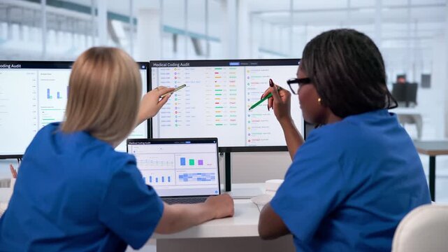 Medical Coders Review Patient Claims On Computer