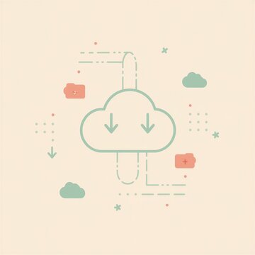 conceptual illustration of cloud computing and file synchronization with cloud icon and circular sync arrows, generative AI