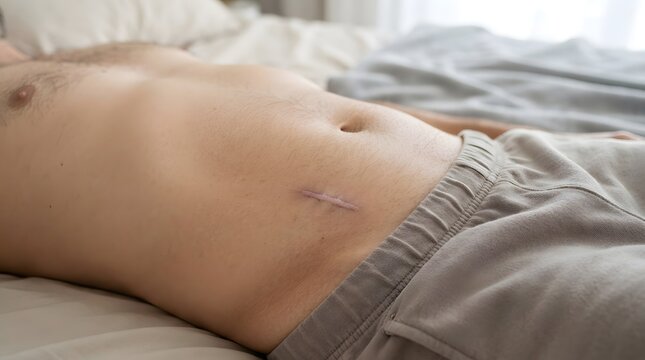 Close-Up of Healed Appendectomy Scar on Lower Abdomen After Appendix Removal Surgery