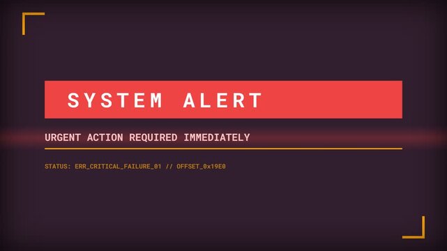 Critical system failure alert, urgent action required immediately on computer screen with error code, symbolizing technology malfunction and cybersecurity threat