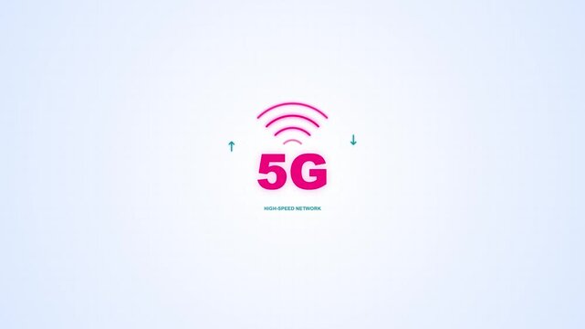 Minimal 5G network icon animation, clean light background high speed wifi signal loop with upload download arrows 4k
