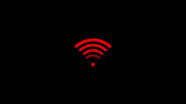 wifi signal icon animated video 4k antenna sign.wifi internet network icon on black background .wifi symbol wireless network iconq animated 4k