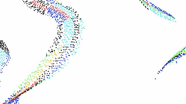 Color dot matrix ripple motion animation on white background
