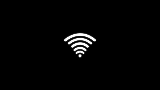 wifi signal icon animated video 4k antenna sign.wifi internet network icon on black background .wifi symbol wireless network iconq animated 4k