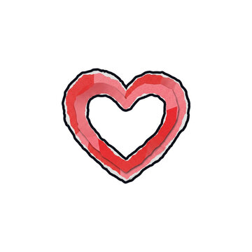 A stylized red heart icon with a bold black outline on a white background.