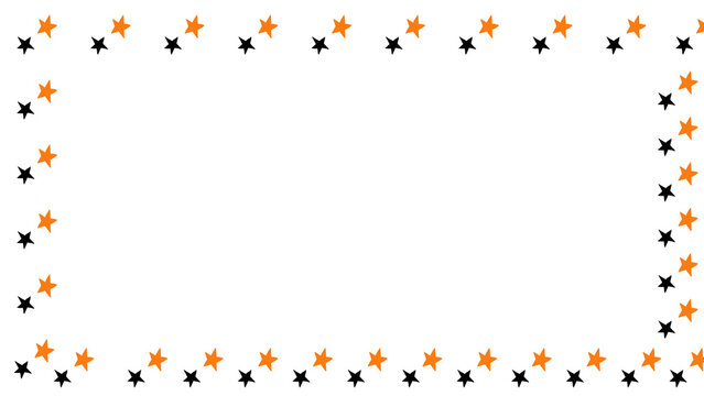 Halloween star border with orange and black stars. Festive celestial frame for holiday invitations. Minimalist starry background.