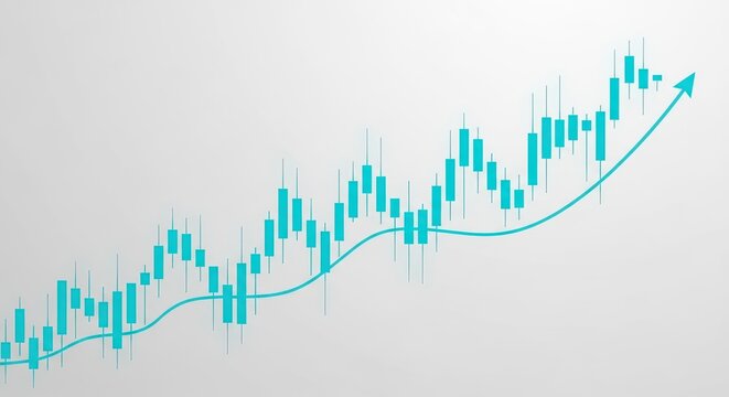 Uptrend stock market price chart with candlestick pattern analysis