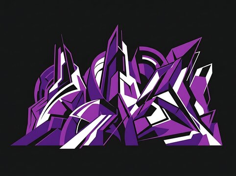 Abstract purple and black geometric wildstyle graffiti on black background