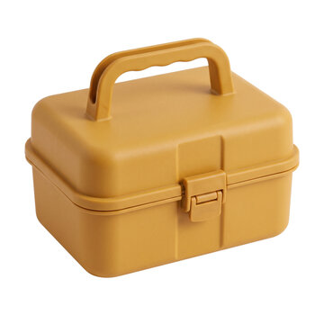 Mustard yellow portable plastic storage box with handle