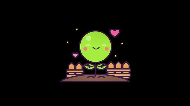 Pixel art smiling plant character growing in garden tiles