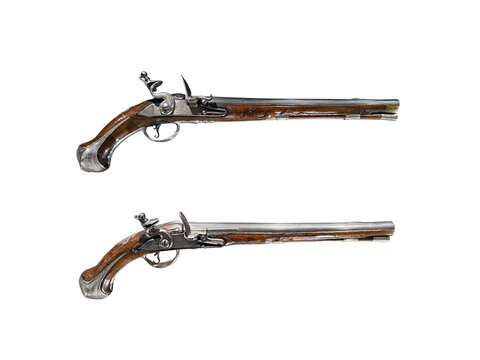Antique firearms isolated on white background with clipping path