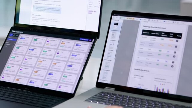 Business Analyst Reviewing Document Management System Workflow