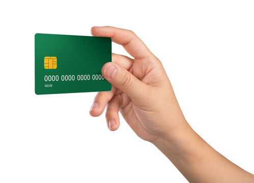 Hand hold credit card isolated on white background.