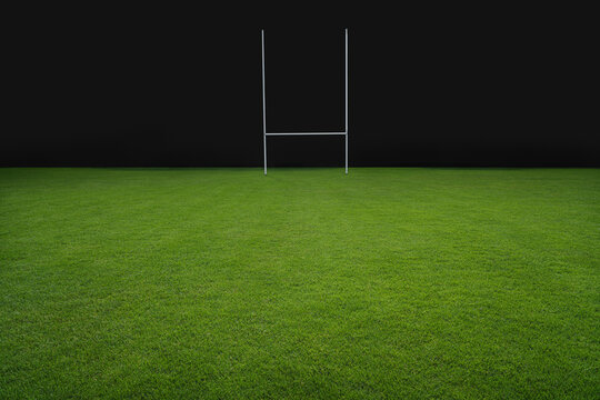 American football field texture and american football goal. Green grass texture - well-groomed turf.
