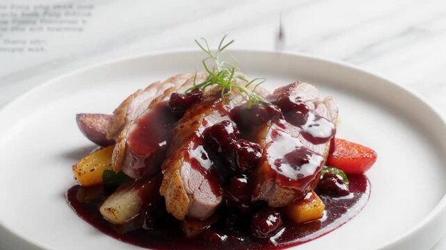 Food served with sauce during culinary plating - 1