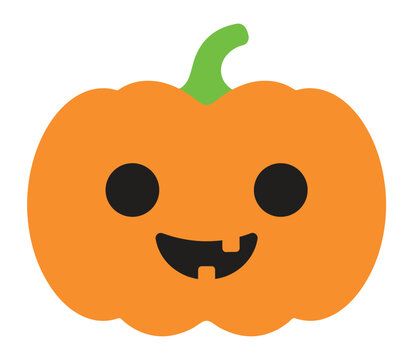 Cute Halloween Pumpkin Face: A cheerful cartoon pumpkin with a goofy grin and a missing tooth, ready for Halloween festivities.