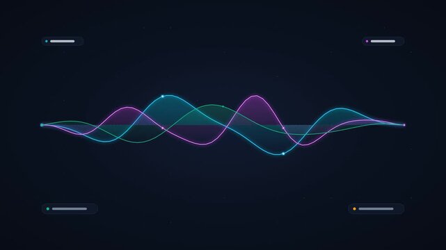Layered glowing frequency ribbons oscillating across audio soundstage