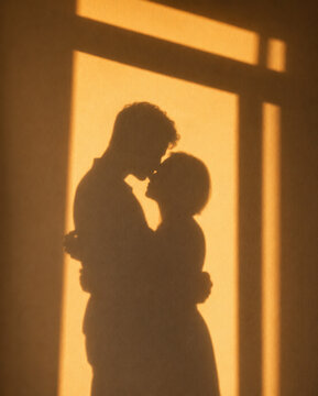 silhouette of a couple kissing