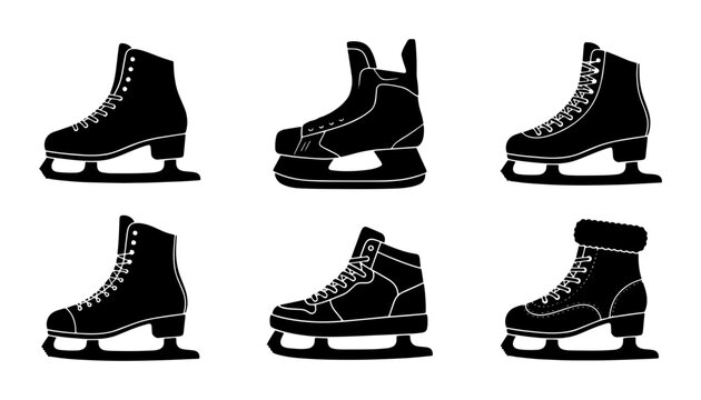 70 Ice Skating Footwear Collection, Figure Skates Set, Hockey Skates Icons, Winter Sports Gear Vector Graphics, Black and White Silhouette Illustrations 100