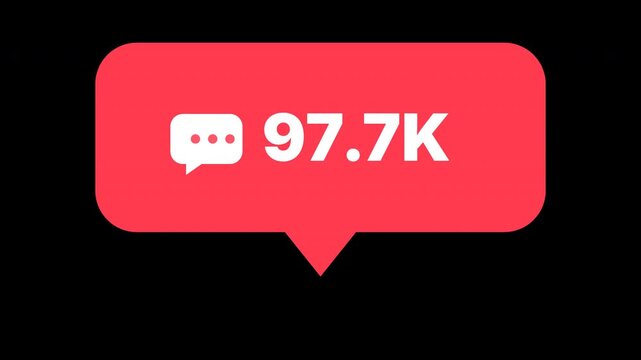 Comment counter animation red speech bubble with number counting from 1 to 100K for social media
