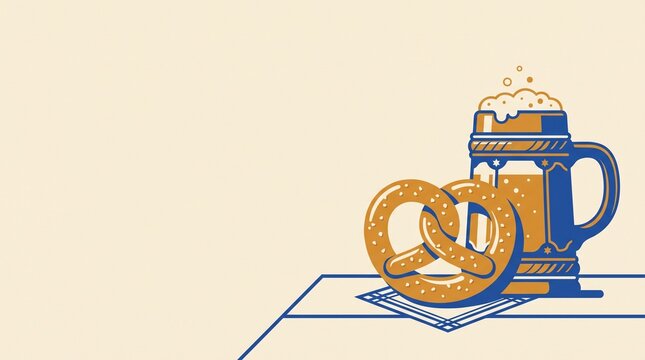 Pretzel and Beer Stein Illustration for Oktoberfest Celebration