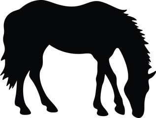 Fototapeta premium Black silhouette of a horse grazing, isolated vector illustration on white background