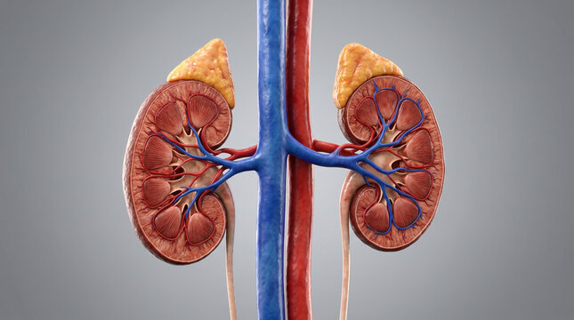 3D Human Kidneys with Adrenal Glands Isolated